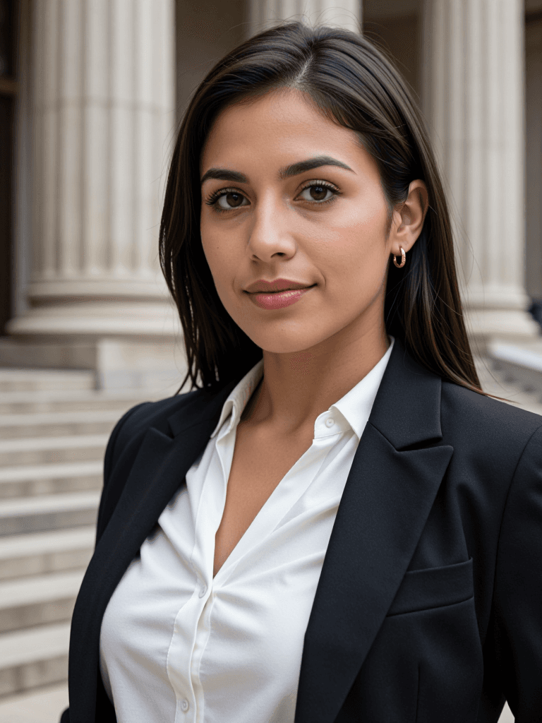 Latina attorney, courthouse columns
