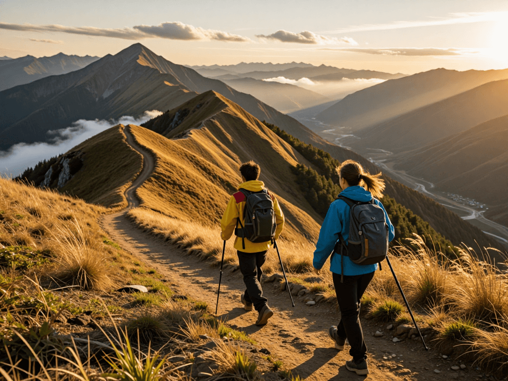 Wide mountain trail panorama