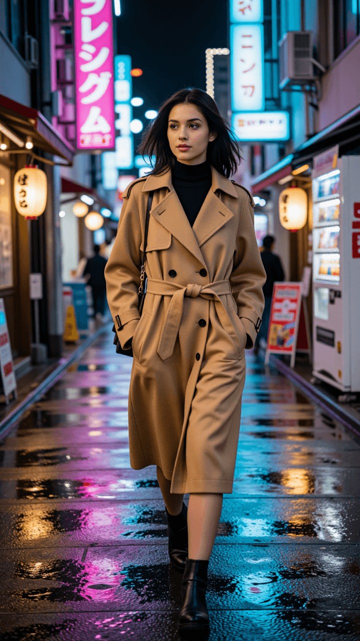 Full-body Tokyo neon street