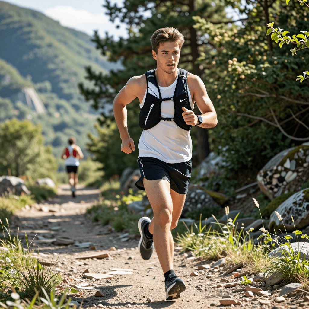 Trail running, mountain forest