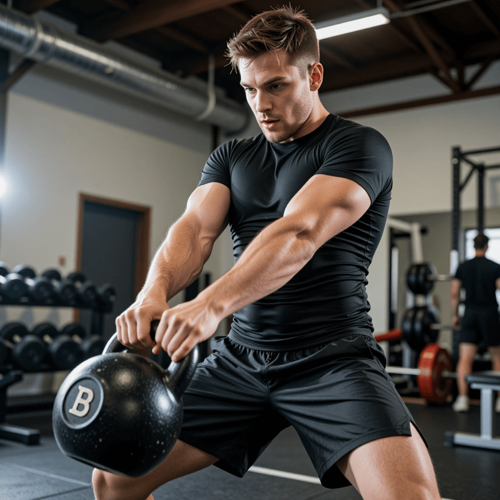 Kettlebell swing in gym